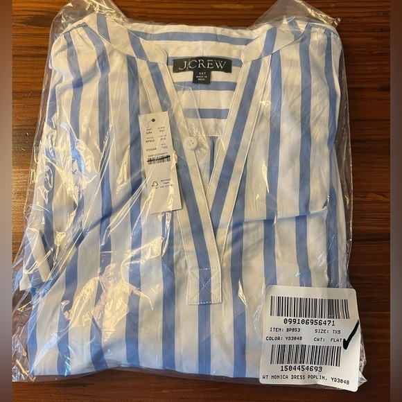 J. Crew Tall Tiered cotton poplin mini dress BP853 Barrie stripe XS XST - Picture 5 of 5